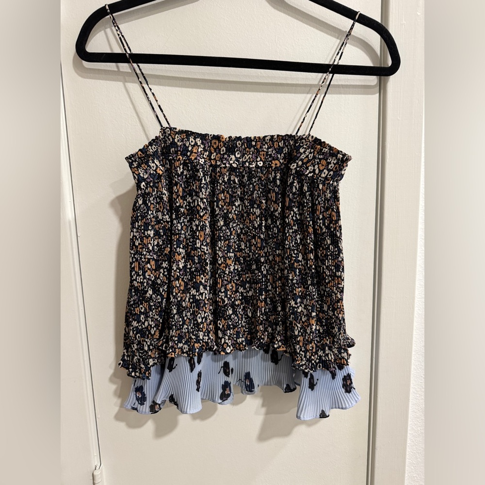 Derek Lam 10 Crosby Floral Tiered Ruffle Top Sleeveless Size 2
